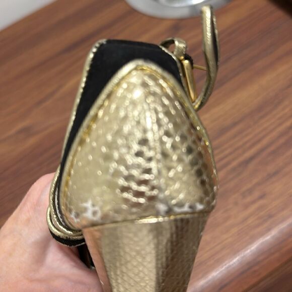 Christie Morris Black Suede & Gold Reptile Stiletto Ankle Strap Shoes. Size 38. - Picture 11 of 11